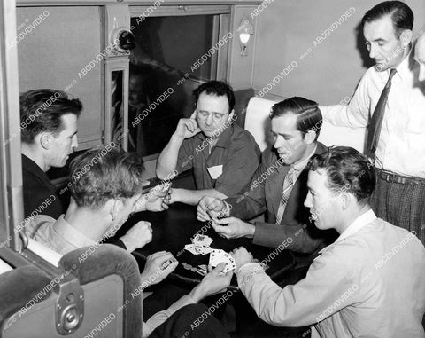 crp-11844 1943 Columbia Studios movie crew playing poker in railroad car to Kanab Utah filming location film The Desperadoes crp-11844