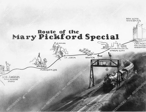 crp-11848 1929 Hollywood movie train railroad for Mary Pickford Santa Fe Coquette Special Los Angeles to Chicago route map crp-11848