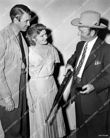 crp-11877 1952 gunsmith David Marshall Williams goes over gun safety w Jean Hagen, Jimmy Stewart film Carbine Williams crp-11877