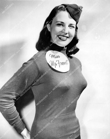 crp-11981 1951 cute and busty sweater girl Dale Clarkson Miss Up Front strikes vintage pinup pose crp-11981