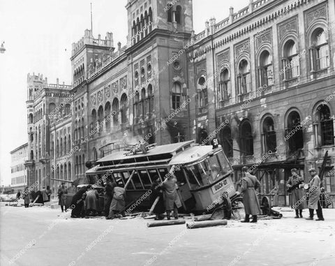 crp-11982 1959 vintage streetcar derailed in bombed out Budapest crp-11982