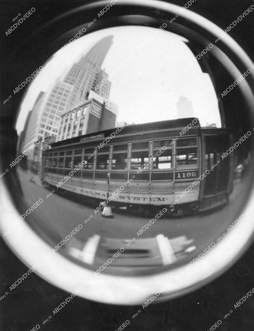 crp-11984 1933 news photo fish eye lense historic New York streetcar crp-11984