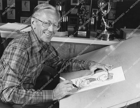 crp-12054 1978 cartoonist Charles M Schulz drawing at his desk TV Happy Birthday Charlie Brown crp-12054