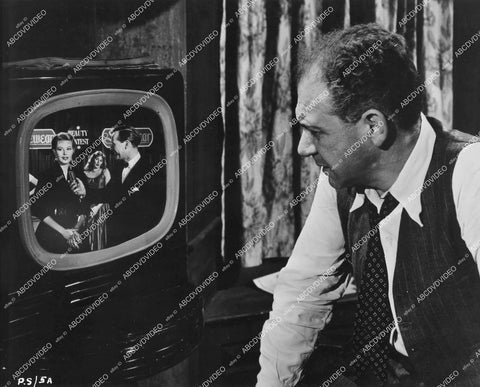 crp-12578 1956 Sidney James watches Arlene Dahl on tv film Wicked as They Come crp-12578