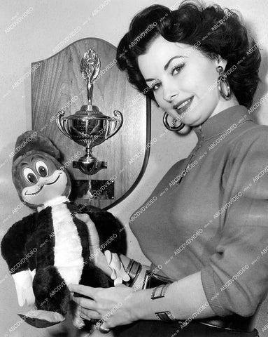 crp-13053 1954 busty sweater girl Ruth Hampton gives PATSY Award to Woody Woodpecker crp-13053