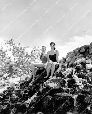 crp-13128 1957 2 cuties Donna Scrivner, Toni De Christopher scenic nature waterfall Bermuda Dunes Palm Springs crp-13128