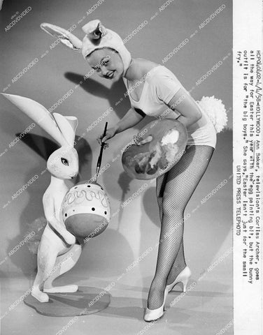 crp-13264 1958 cute and sexy Ann Baker in fishnets does vintage Easter Pinup Pose crp-13264