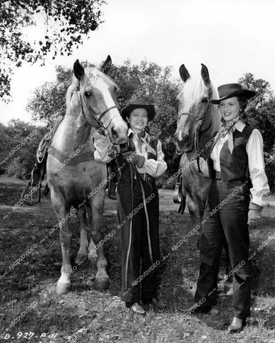 crp-14010 1948 beautiful Barbara Britton & stand-in Frances Herold go for horseback ride on location film The Untamed Breed crp-14010