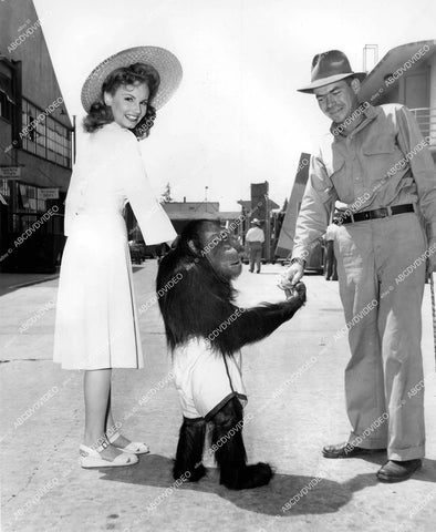 crp-15114 1943 Janet Blair w Jiggs the chimp & trainer Cole Smith film Something to Shout About crp-15114