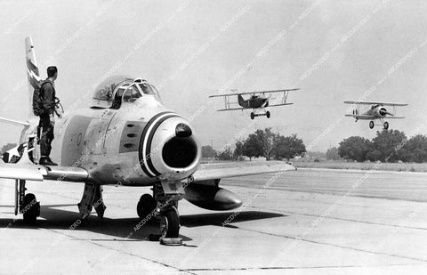 crp-15200 1957 aviation show w WWI Fokker D-7 & French Neiuport fighter & F-86 Sabre Jet crp-15200