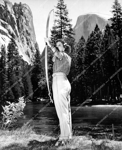 crp-15208 1940 pretty Clarice Bishop practices her archery skills in Yosemite National Park crp-15208