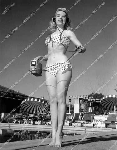 crp-15343 1951 sexy blonde in polka dot bikini Terry True Miss Geiger Counter long legs standing on toes vintage pinup pose crp-15343