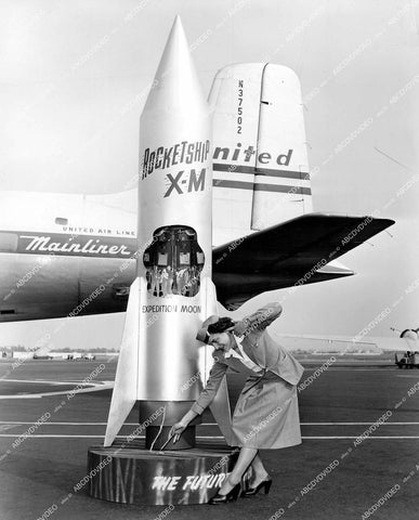 crp-15365 1950 United Airlines stewardess Pauline Galliett w promo classic sci-fi film Rocketship X-M crp-15365