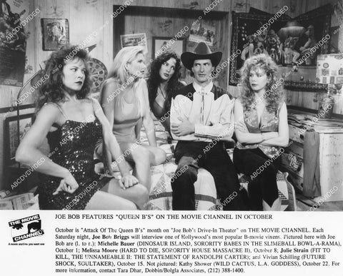 crp-01625 Joe Bob Briggs w scream queens Michelle Bauer, Melissa Moore, Julie Strain, Vivian Schilling, Kathy Shower crp-01625