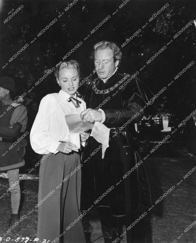 crp-18493 1948 Janet Blair & Lowell Gilmore go over script film The Black Arrow crp-18493