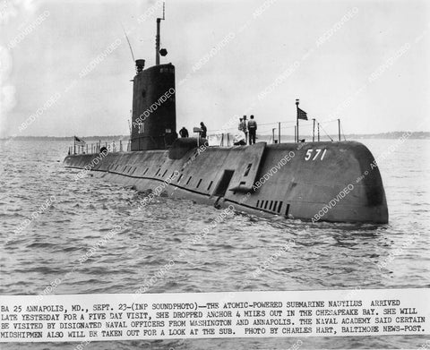 crp-02524 1955 atomic powered submarine USS Nautilus anchored in Chesapeake Bay crp-02524
