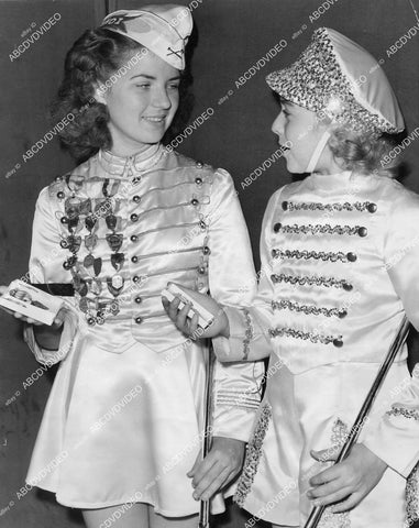 crp-02557 1940 cute drill team marching band girls June Holton, Helen Richardson get baton medals crp-02557