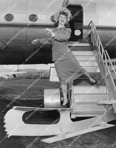 crp-02560 1947 ice skater Donna Atwood arrives Los Angeles Municipal Airport Ica Capades show crp-02560