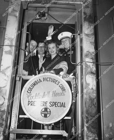 crp-02819 1955 special Santa Fe Railroad car promo Columbia Studios Cockleshell Heroes w folks on back train crp-02819