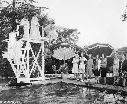 crp-00346 1946 Kay Morley leads sorority college pledges on initiation film Betty Co-Ed crp-00346