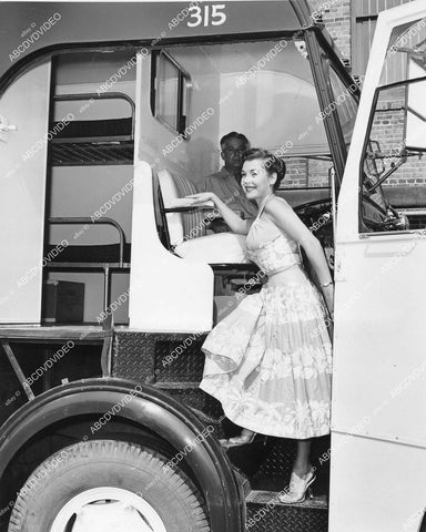 crp-03822 1950's Linda Danson inspects new Pullman bus van non stop cross country service crp-03822