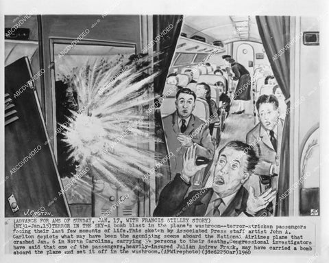 crp-00384 1960 news photo artist rendering of terrorist bombing of airplane National Airlines Julian Andrew Frank crp-00384