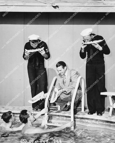 crp-04037 1940's John Calvert & sailors Jack Yater, Chuck Giguere, Dick Murrell enjoy watermelon in swimming pool crp-04037
