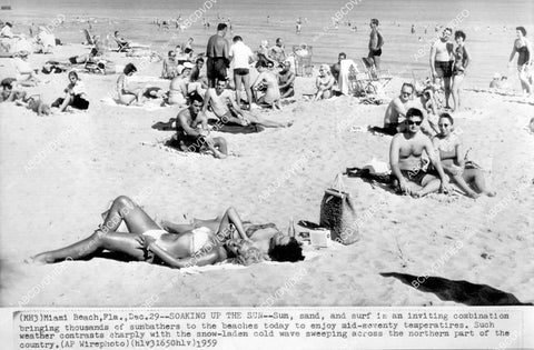 crp-07565 1959 sexy sunbathers in new swimwear w onlookers Miami Beach Fla crp-07565
