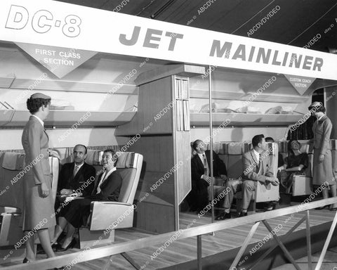 crp-08416 1950's aviation United Airlines full scale mockup DC-8 Mainliner cabin w stewardess & passengers crp-08416