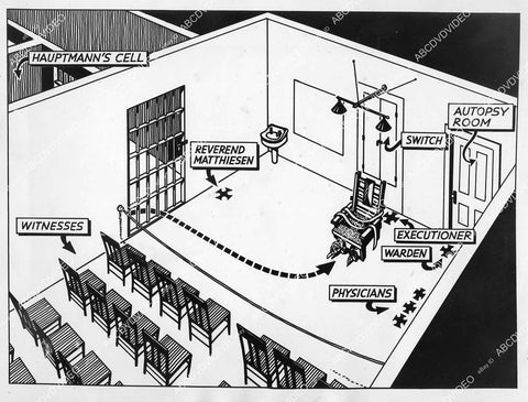 crp-00916 1936 crime photo Trenton N.J. illustration of Electric Chair setup Bruno Hauptmann Lindbergh Kidnapping Case crp-00916